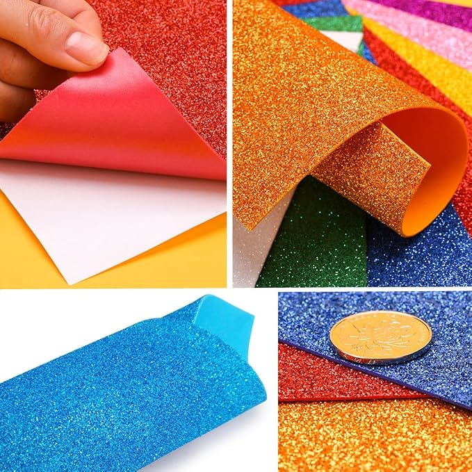 10 Sheets Glitter Paper Sheet for Crafts, A4 Cardstock Self-adhesive Paper for