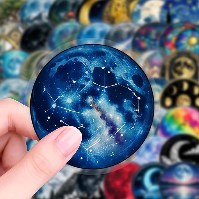 50PCS Transparent Moon & Space Stickers, Waterproof PET Celestial Decals