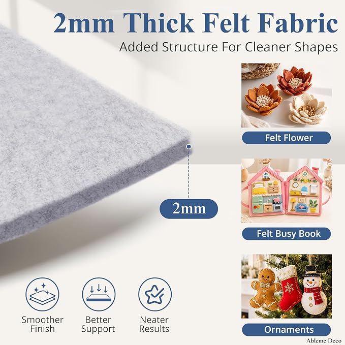 12" x 12" Felt Sheets for Crafts, 2mm Stiff Felt Heather Gray | 2mm Thick Stiff