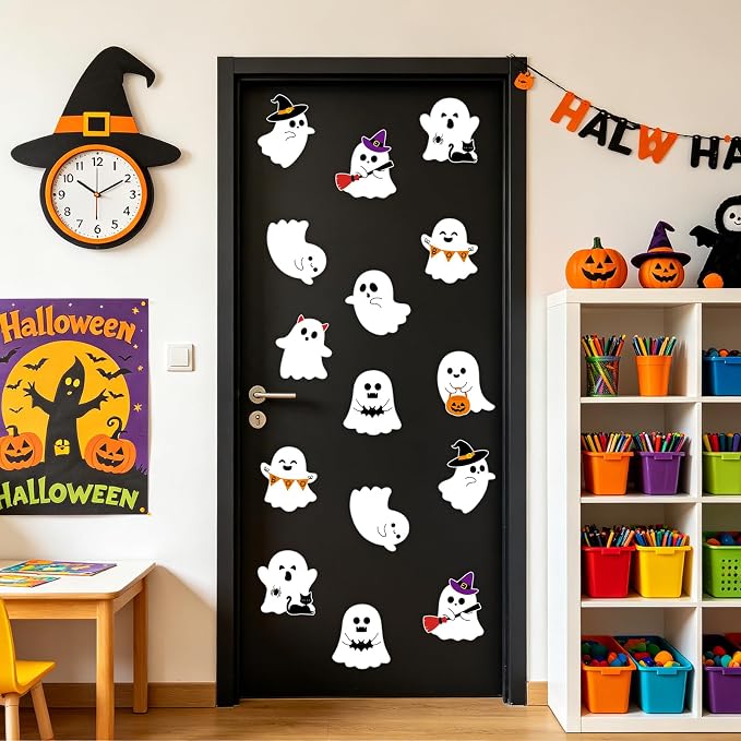 54Pcs Halloween Ghost Cutouts, Classroom Halloween Bulletin Board Decorations