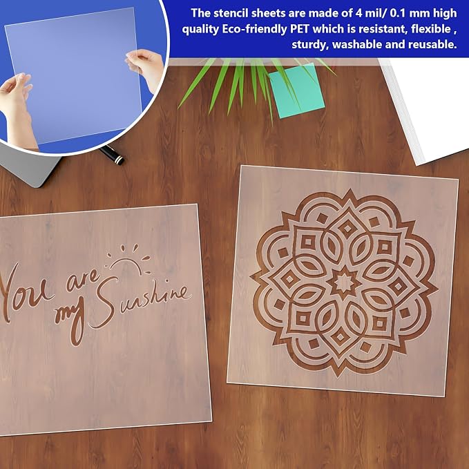 FSWCCK 30 Pcs 4 mil 12 x 12 Inch Translucent PET Blank Stencil Sheets, Mylar
