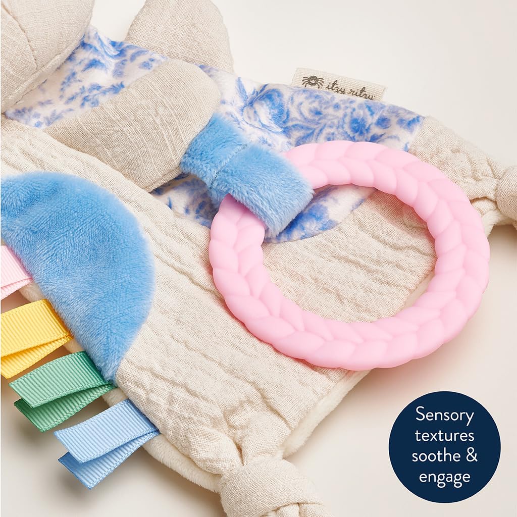 Itzy Ritzy - Bitzy Crinkle Sensory Toy Kitty with Crinkle Sound for Babies & Toddlers - Features Soft Braided Teething Ring & Textured Ribbons, Designed for Ages 0 Months and Up, Kitty