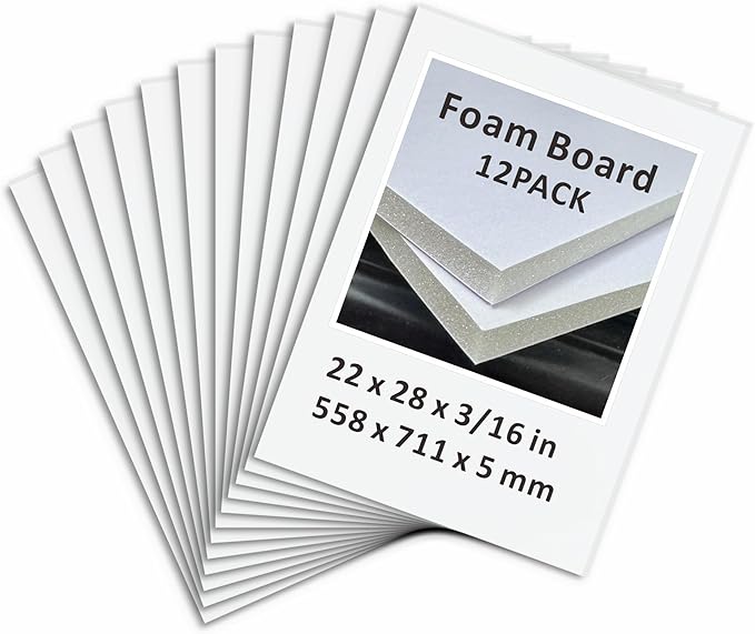 Foam Board 22 x 28 in, ZXUNLIEH 12 Pack White Poster Board, 3/16 in Thick |