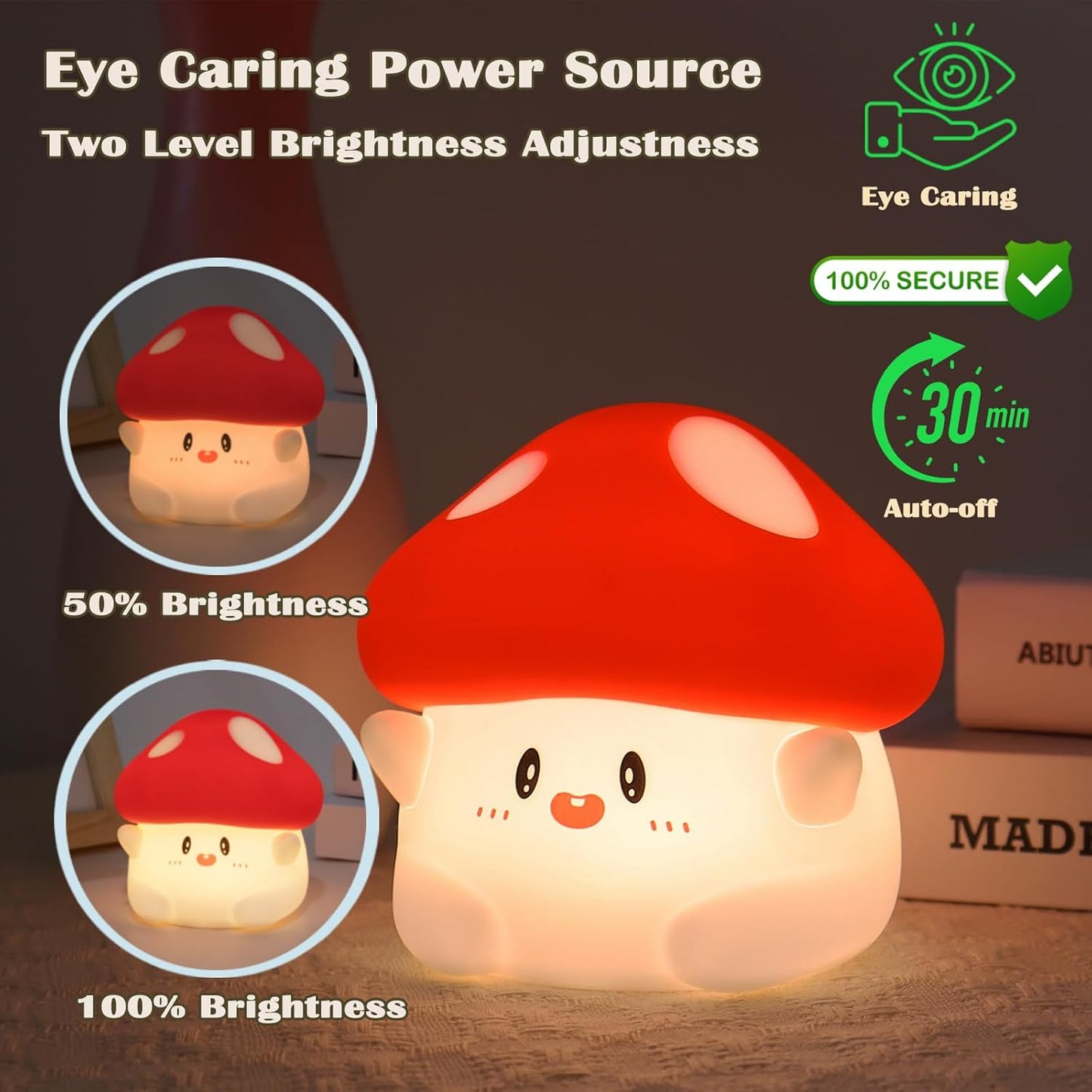 Mushroom Night Light with Squishy Soft Silicone, RGB Flashing Color, Dimmable Rechargeable Portable Touch Mushroom Gifts Decor for Girls Boys