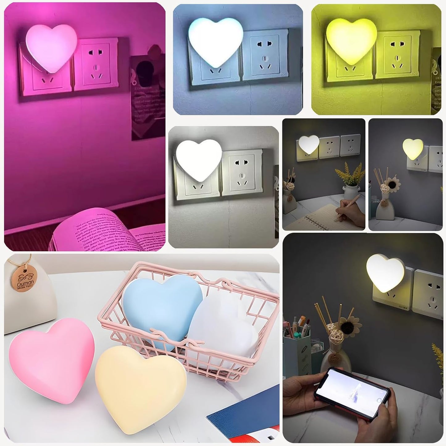 Night Lights Plug into Wall - Cute Heart LED Night Light for Kids, Plug in Nightlight with Smart Auto On/Off Dusk to Dawn Sensor, Soft Warm White Lamp for Bedroom Nursery Living Room Bathroom Hallway