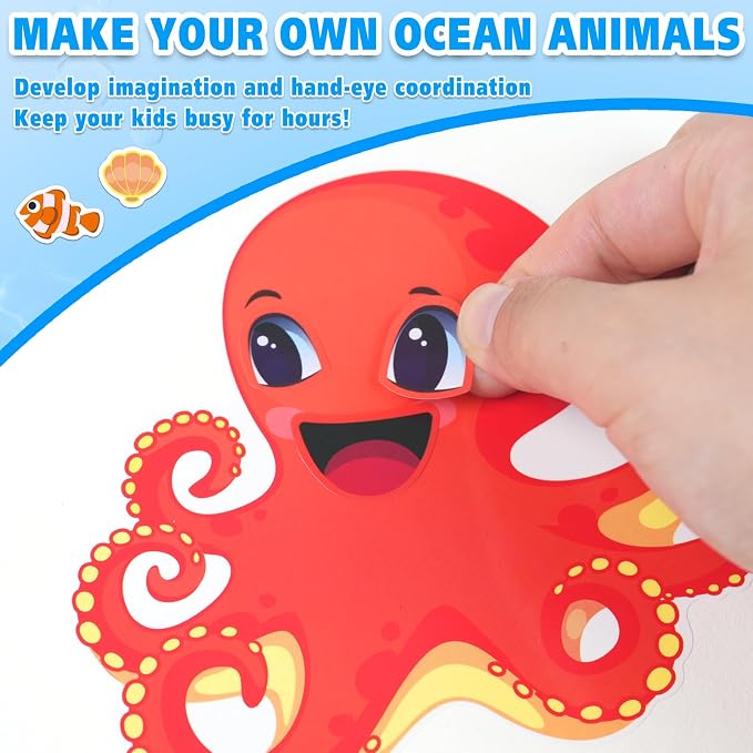 Aowplc 42 Pcs Ocean Animals Make-a-Face Sticker Sheets