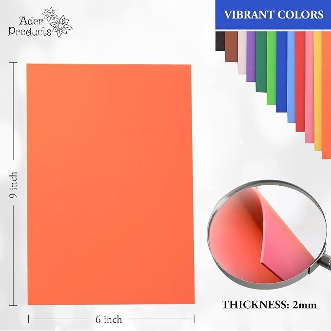 Eva Foam Sheets, 12 Assorted Colors, 2mm Thick, 6 x 9 Inch, Handicraft Foam