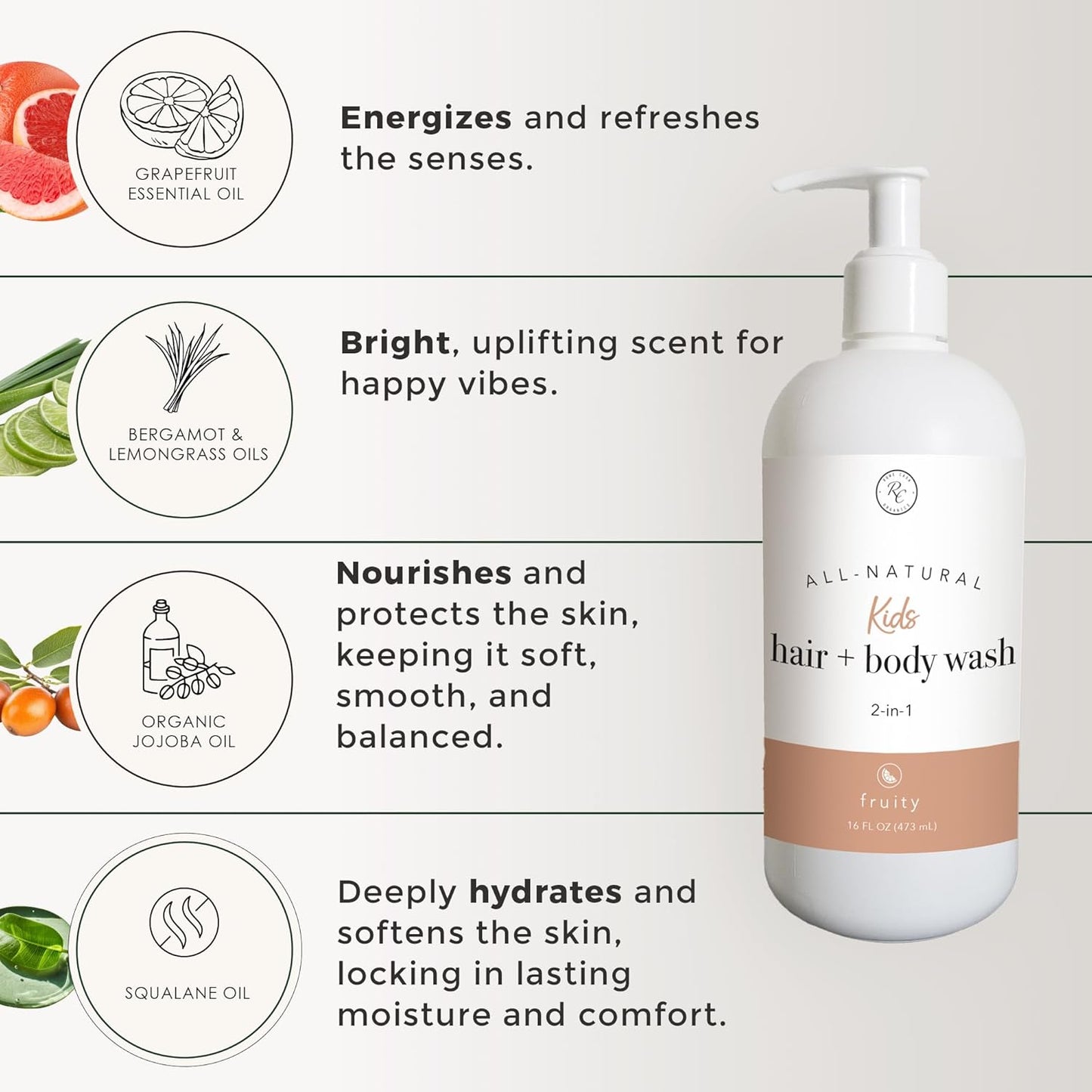 Rowe Casa Organics Kids Hair + Body Wash, 16 oz, Fruity