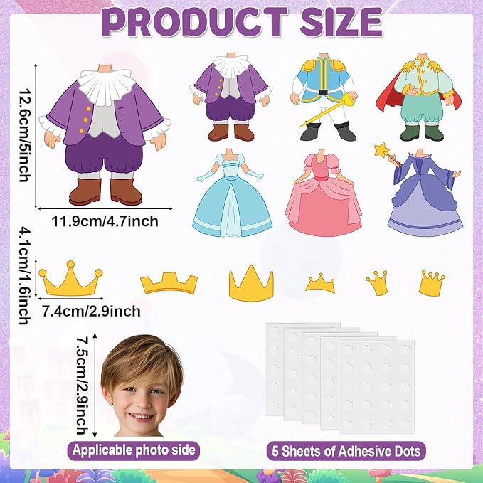 48Pcs Princess and Prince Crown Cutouts Bulletin Board Decorations Gold Crowns