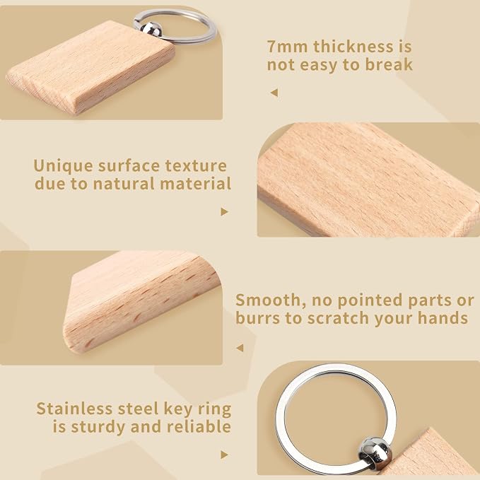 20 Pieces Blank Wooden Key Chain | Rectangle Wood Blanks