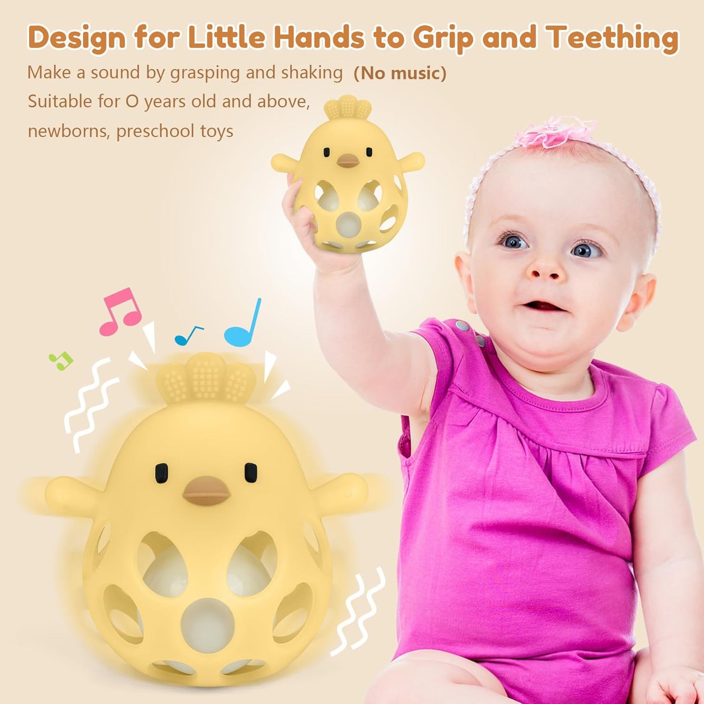 MCGMITT Baby Teething Toys for 3-6 Months, Easy Grasp Silicone Infant Rattle Teether Toy for 0-12 Months, BPA-Free Food Grade Baby Montessori Sensory Toys, Soft Infant Chew Toys for Teething Relief
