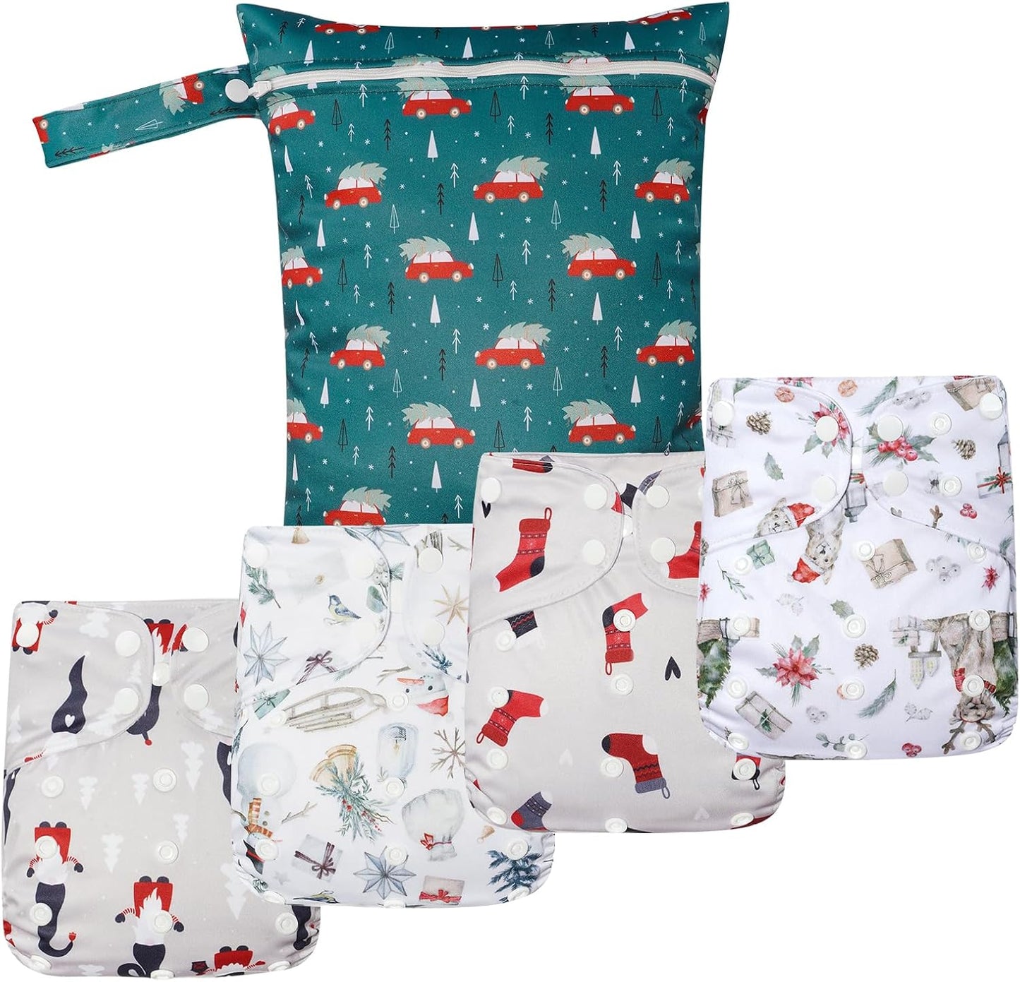 HappyFlute 9 Sets Newborn Baby Cloth Pocket Diapers Adjustable Reusable for Baby Boys and Girls(6-33 pounds,0-3 Years),One Wet Bag+4Diapers and 4Inserts