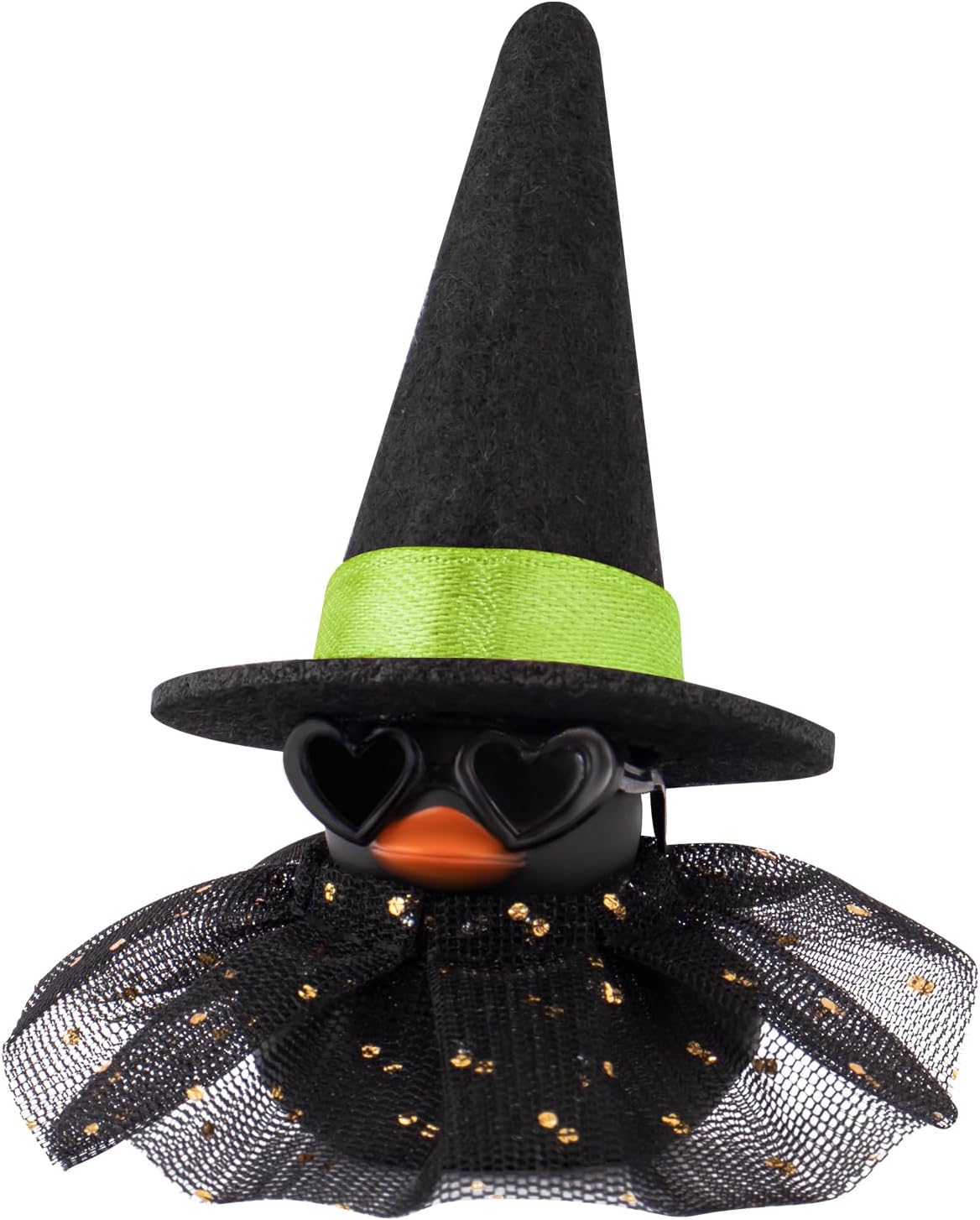 wonuu Car Dashboard Witch Black Rubber Ducks for Halloween, Decorations Duck for Office Desk Ornament Accessories with Hat Glasses Skirt, Green