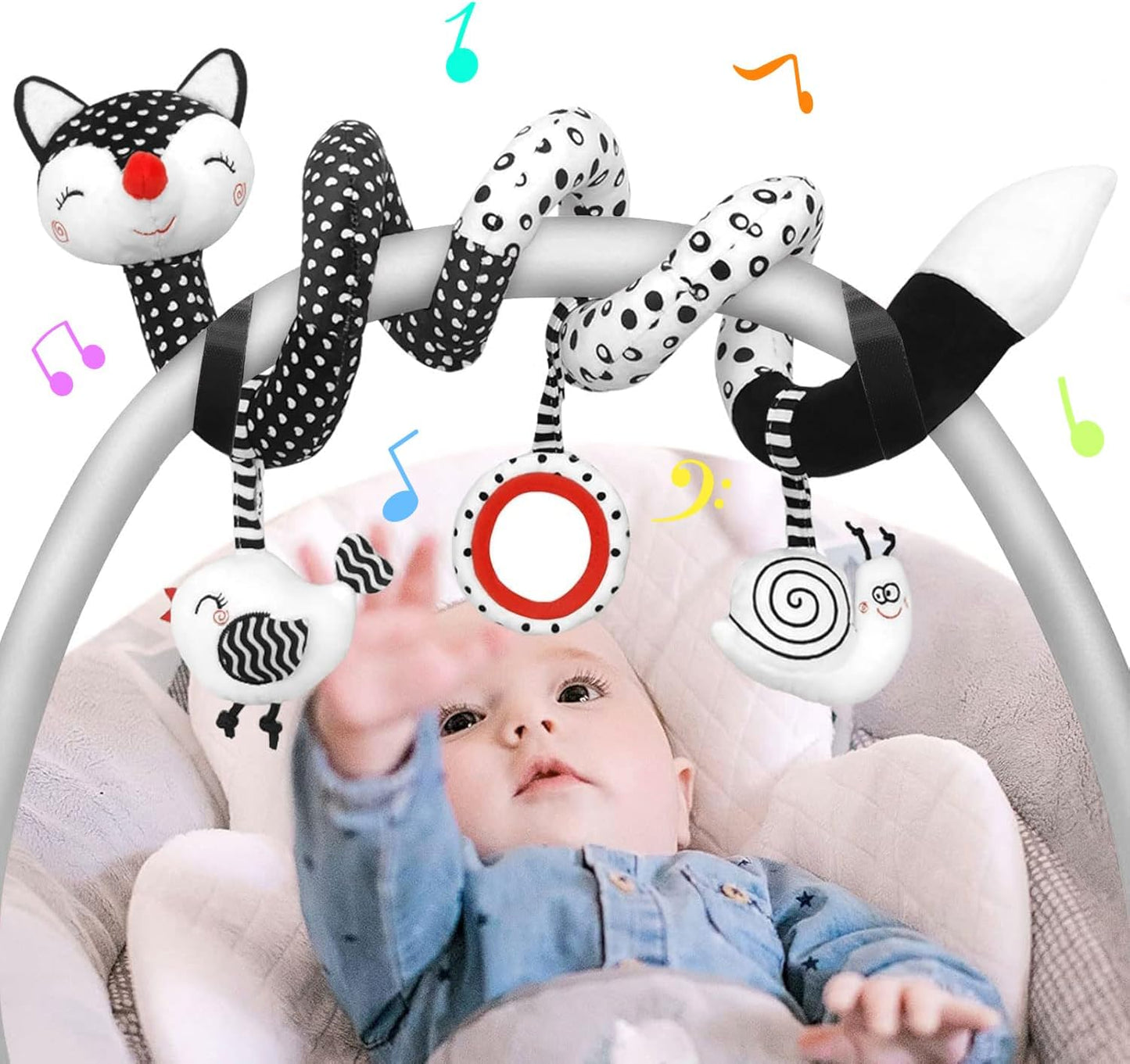 Car Seat Toys Black and White High Contrast Baby Toys for Newborn, Stroller Toys Newborn Toys Infant Toys for 0 3 6 9 12 Months Girls Boys, Baby Toys 0-6 Months for Crib Mobile Best Gift