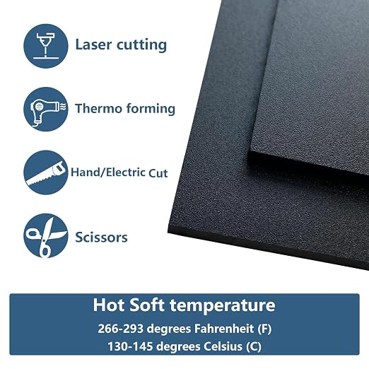 2 Pack Black Plastic Sheet 12x12x0.12 in Flexible High Tensile Plastic Sheets