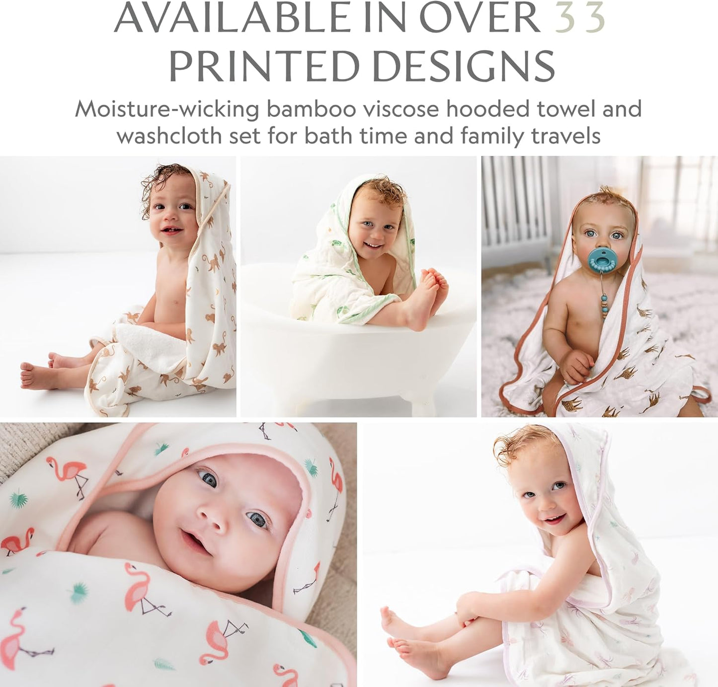 Bamboo Viscose Baby Hooded Towel & Washcloth Set for Babies and Toddlers, Soft & Absorbent, 70% Viscose from Bamboo, 30% Cotton Muslin - Imported (Penguin)