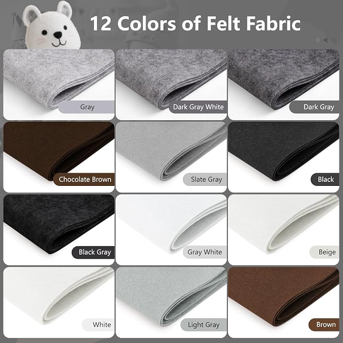 12 Rolls 8"x35" Large Stiff Felt Sheets, 1mm Felt Fabric Sheet