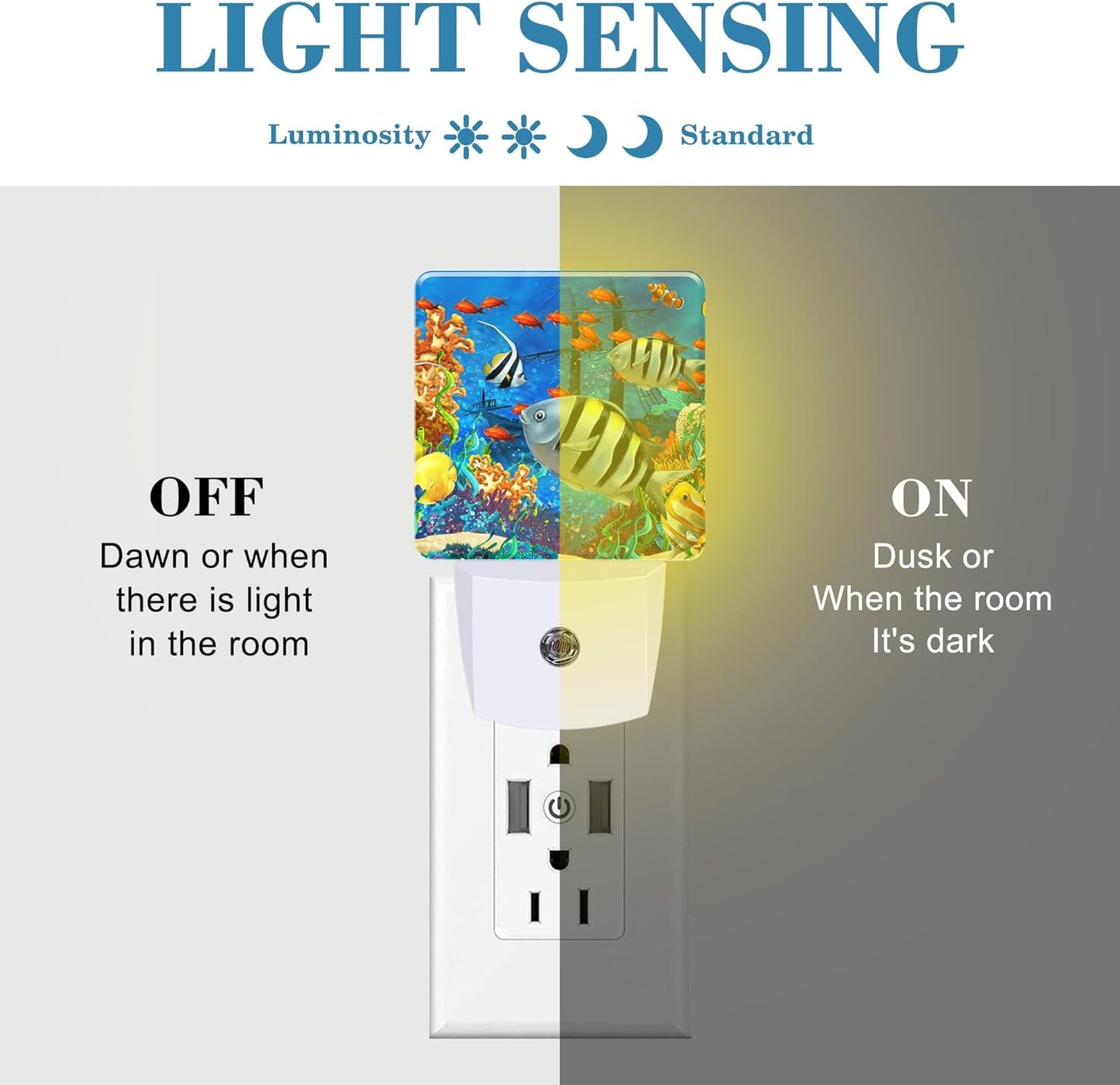 Cartoon Colorful Underwater World Night Light Plug into Wall with Dusk to Dawn Sensor Cute Nightlight for Kid Girls Boys Women Men Room Decor, Hallway, Kitchen, Bathroom, Nursery, Stairs