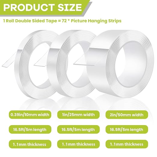 Double Sided Tape Heavy Duty, Removable Nano Double Sided Adhesive Tape