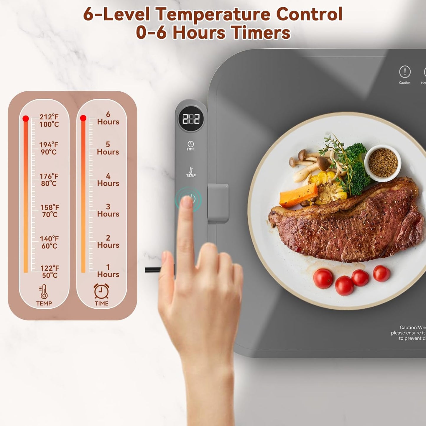 Upgrade Graphene Food Warming Mat for Countertop- Full Surface Heating, Waterproof Electric Warming Tray with 6 Temp Modes & 6H Timer for Parties, Gifts for Mom (Gray)