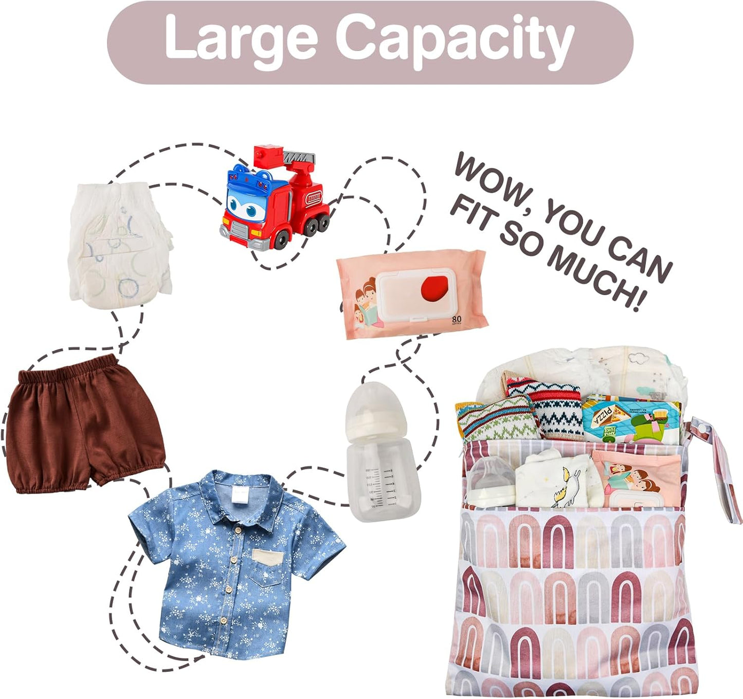2pcs Cloth Diaper Wet Dry Bags Waterproof Reusable with Two Zippered Pockets Travel Beach Pool Daycare Soiled Baby Items Yoga Gym Bag for Swimsuits or Wet Clothes-Pink Rainbows