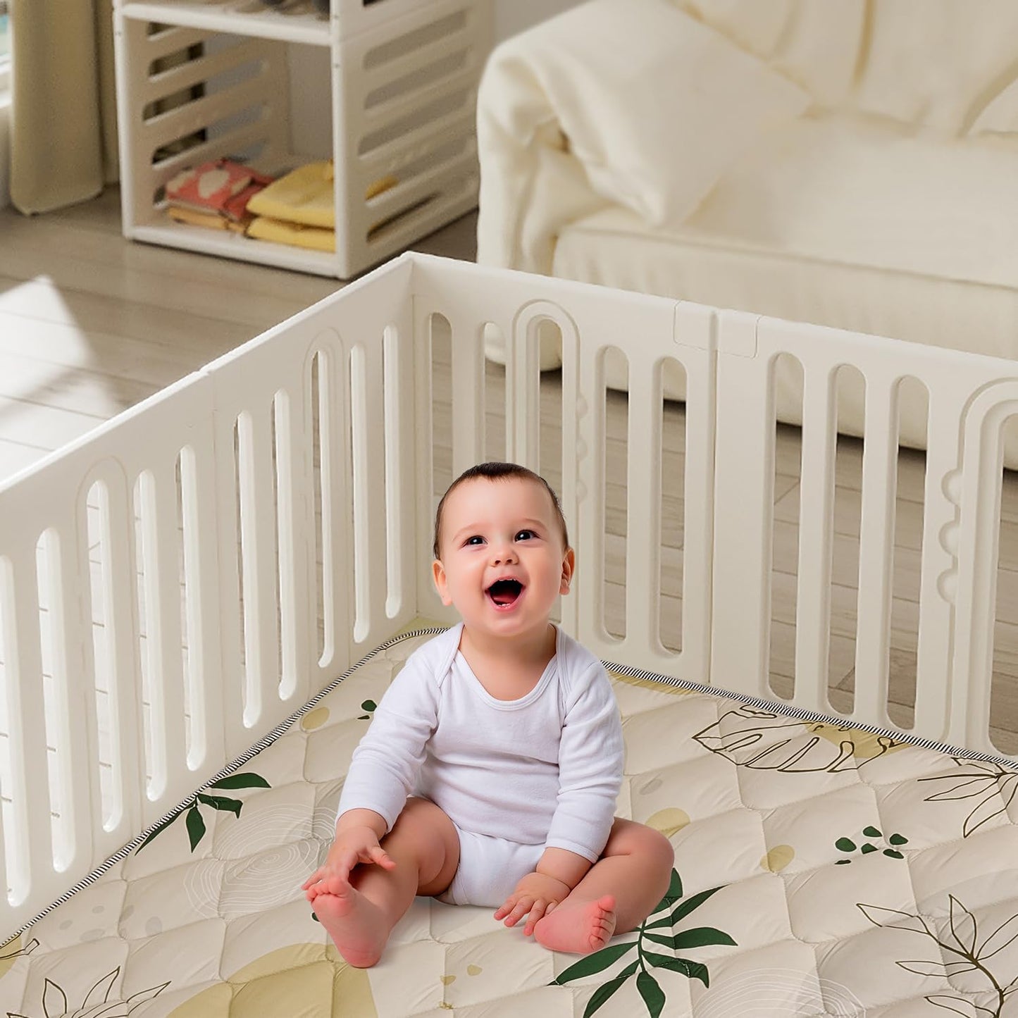 Baby Play Mat 50x50 Inch, Thickened Soft Floor Mat for Playpen, Machine Washable Foam Crawling Mat with Non-Slip Bottom for Babies and Toddlers, Foldable Padded Playmat Boho Terra