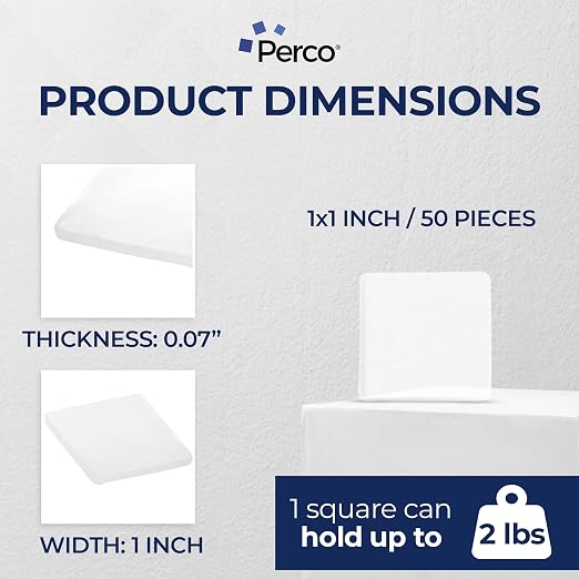 Perco Double Sided Tape Squares, 50 1"x1" Pre-Cut Mounting Squares – Removable