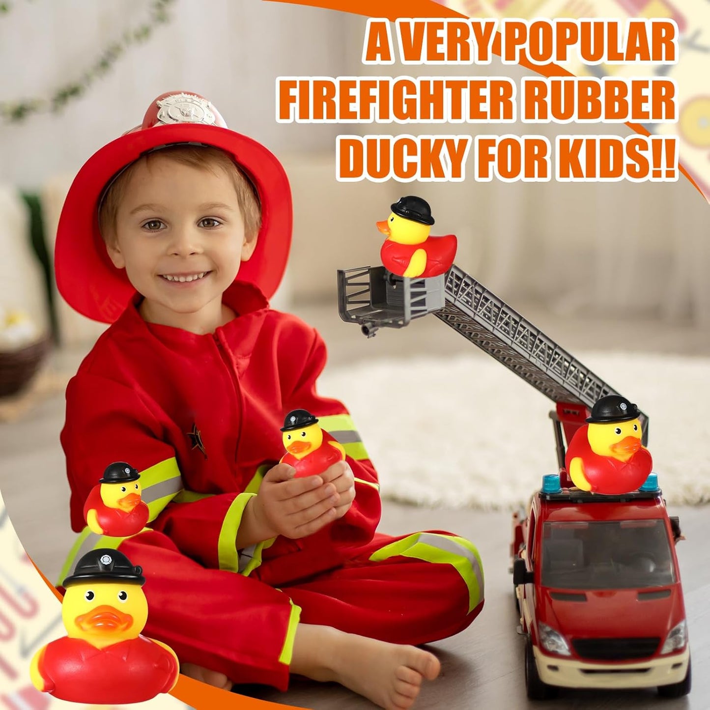 Sotiff 100 Pcs Firefighter Rubber Ducks Bulk 2 Inch Fireman Rubber Ducky for Firefighter Party Favors Birthday Party Gifts Beach Summer Bath Tub Pool Float