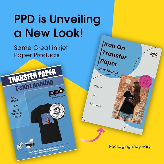 PPD 10 Sheets 8.5x11" Iron-on Heat Transfer Paper Dark Fabrics Inkjet | Vibrant