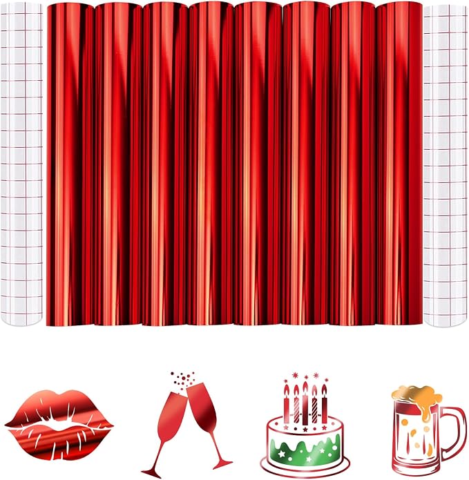Tintnut Holographic Permanent Vinyl 8 Sheets 12x12in Red Adhesive Vinyl | Solid