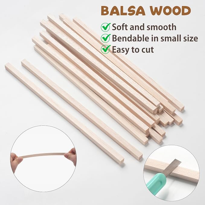 Balsa Wood Sticks, Square Wooden Dowel Rods, Balsa Wood Strips