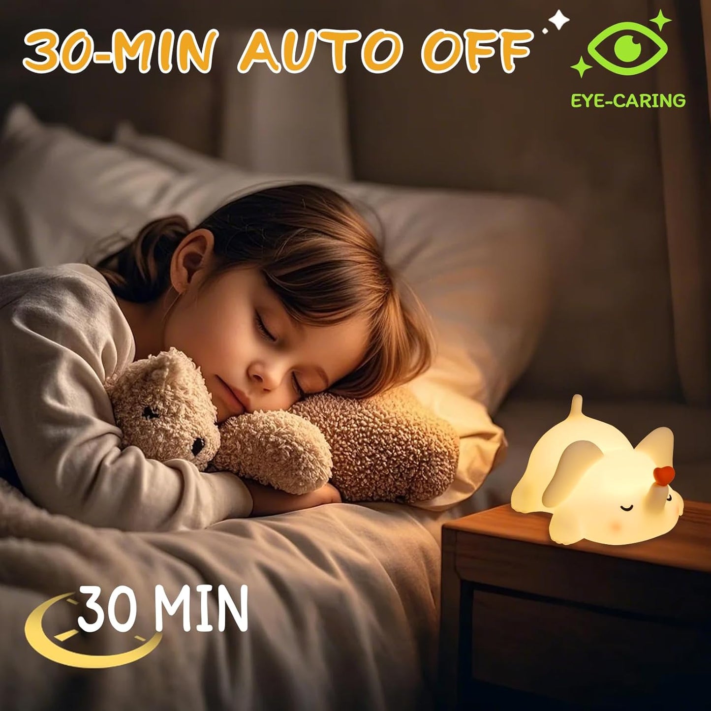 Elephant Night Light for Kids - Squishy Silicone Nursery Lamp, Cute Animal Night Light with 3-Level Dimmable & Rechargeable Battery for Baby Nursery, Bedroom