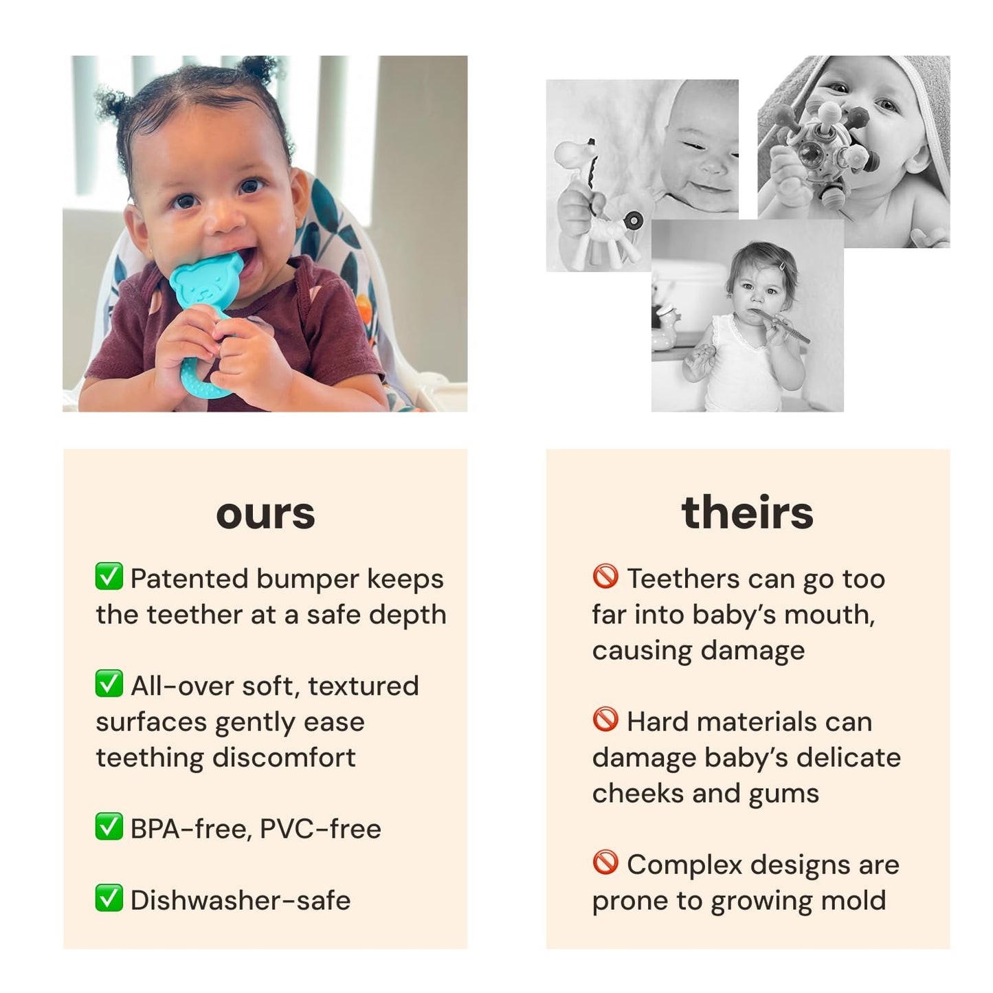 oogiebear 360˚ Teether - Safe Teething Toys for Babies 3 Months and Older | Soft Bristle Teddy Bear Silicone Teether | Super Soft BPA-Free Silicone - Seafoam
