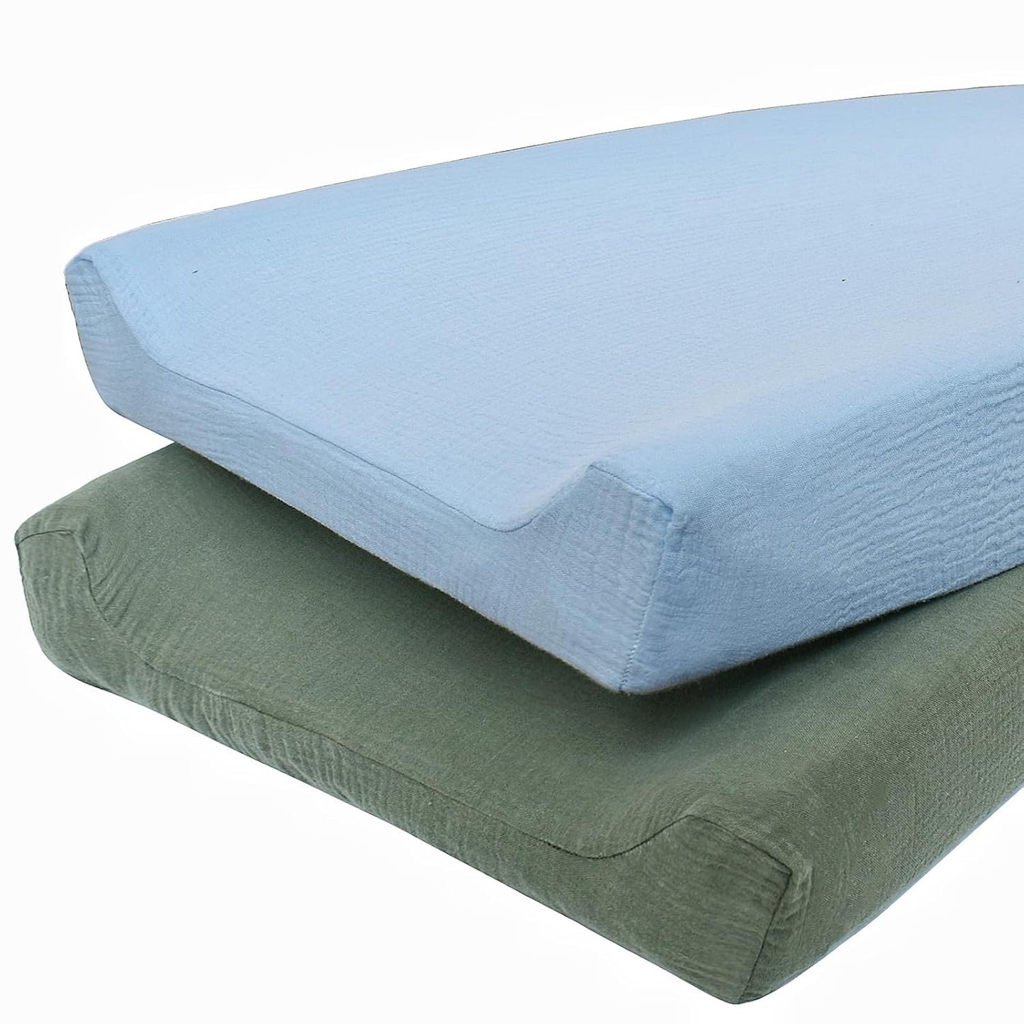 Owlowla Muslin Changing Pad Cover 2PACK,Soft Muslin Cotton Diaper Changing Pad Covers Changing Table Cover for Baby Boy Girl(Baby Blue&Olive)