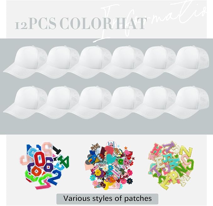 Hercicy 12 Pack DIY Trucker Hats Kit, Sublimation Blank Baseball Caps