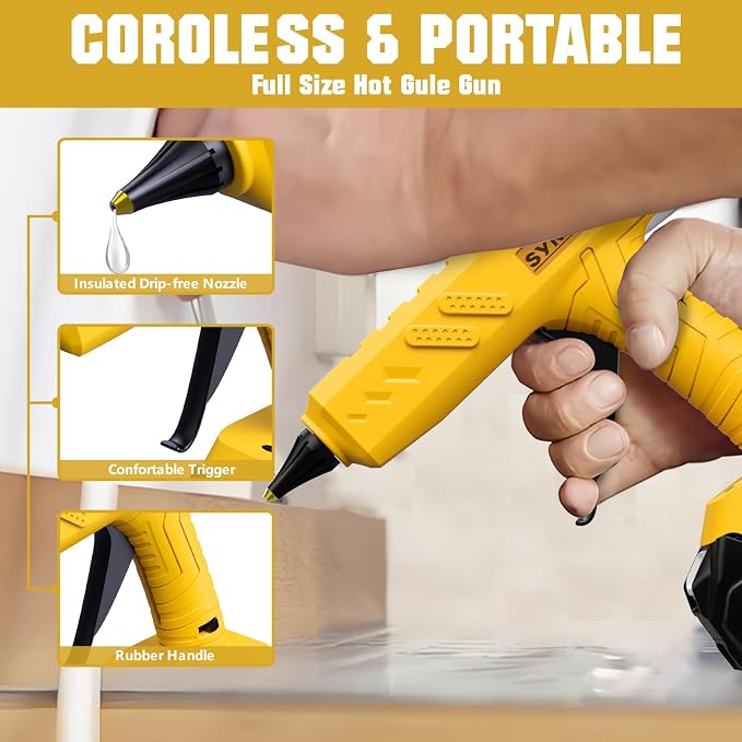 Cordless Hot Glue Gun for DeWalt 20V MAX Battery, High Temp Electric Power Glue