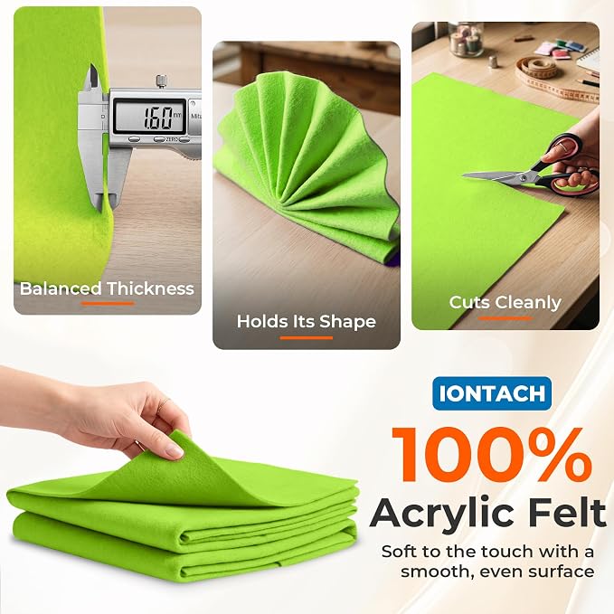 IONTACH 18" X 18" Soft Felt Sheets 1.6mm Thick | Acrylic Felt Fabric Sheets