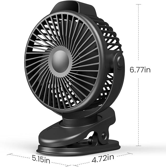 Koonie Portable Clip On Fan, Small USB Fan Battery Operated, 3 Speed Rechargeable Mini Fan With LED Display, 360° Rotate Personal Cooling Desk Fan for Stroller Travel Camping Golf Gym