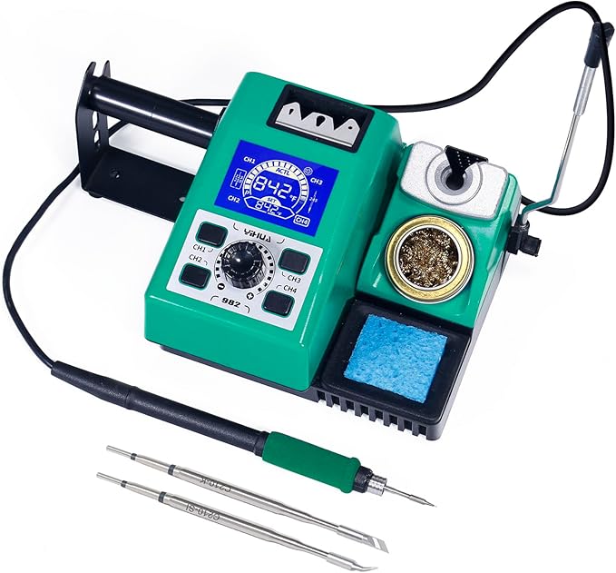 YIHUA 982 Precision Soldering Iron Station Kit with Digital LCD Display, 210 Soldering Tip Cartridge Compatible, Solder Wire Dispenser and, 4 Memory Channels, Auto Shutdown, Rapid Heating