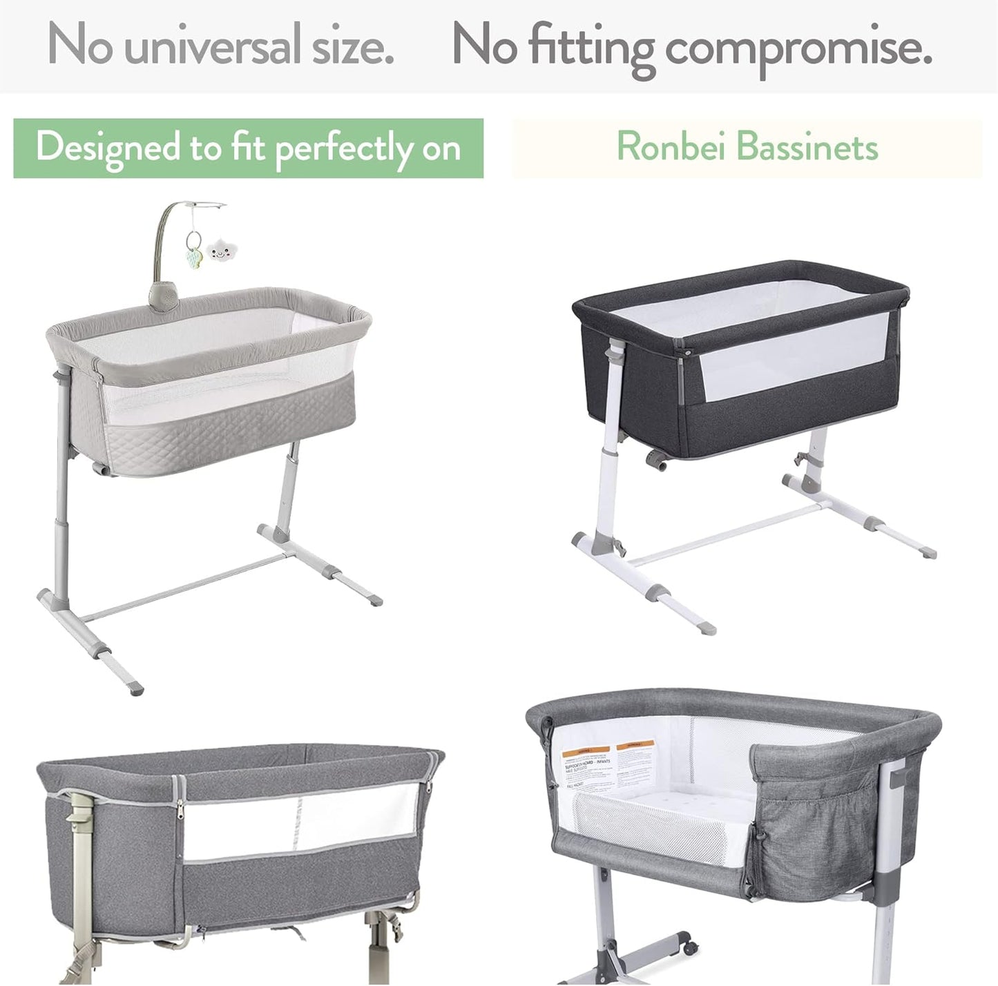 Bedside Sleeper Bassinet Sheets for 32 x 19 Inch Mattress Pad – Compatible with Ronbei, Pamobabe, Nordmiex Bassinet – 100% Jersey Cotton – Light + Dark Grey – 2 Pack