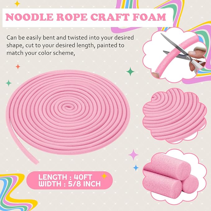 Frienda 5/8 Inch x 40 Ft Pink Foam Noodles