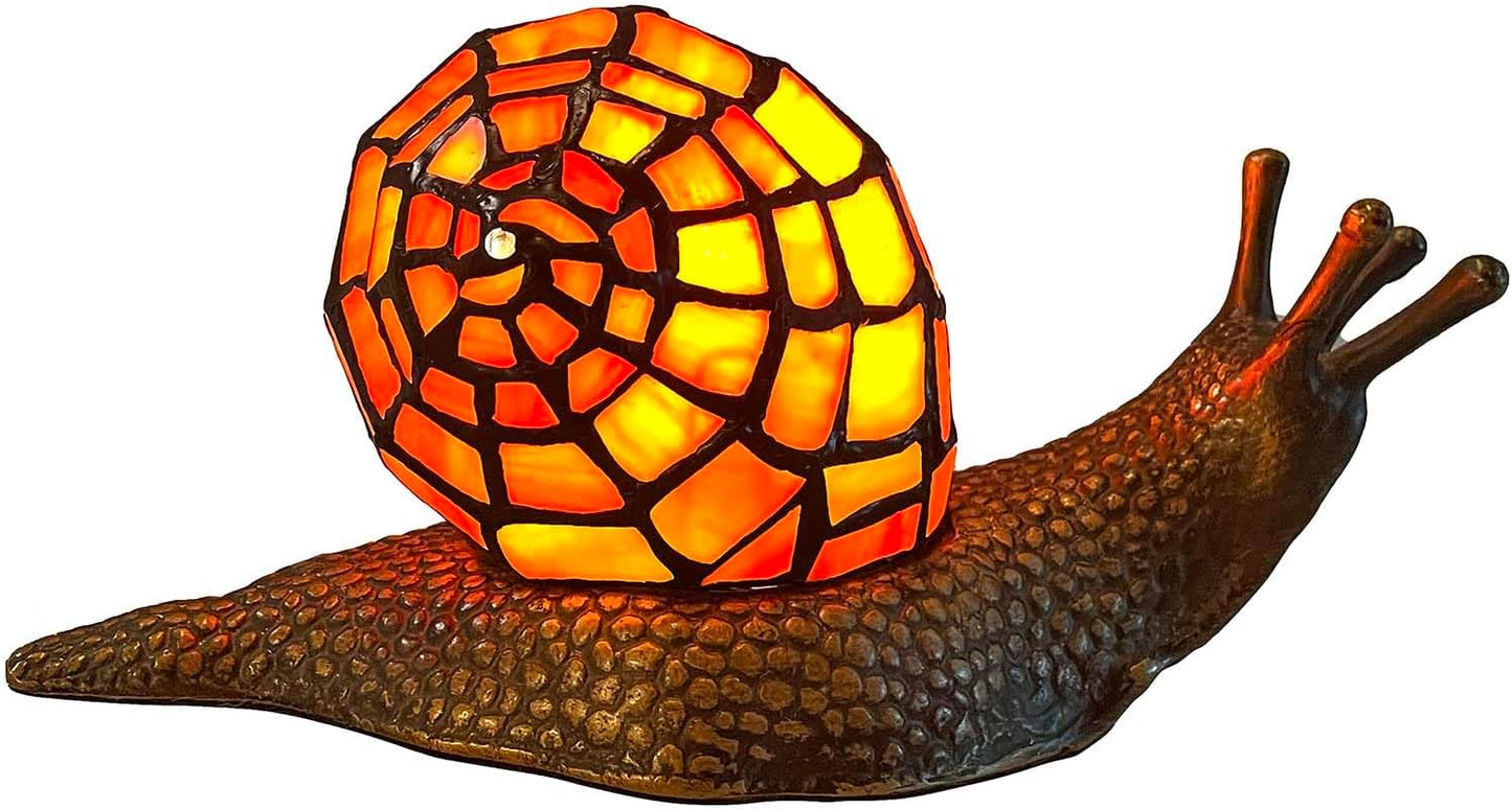 Bieye L10963 Land Snail Tiffany Style Stained Glass Accent Table Lamp for Home Decoration (Orange, 10" D x 5" W x 5" H)