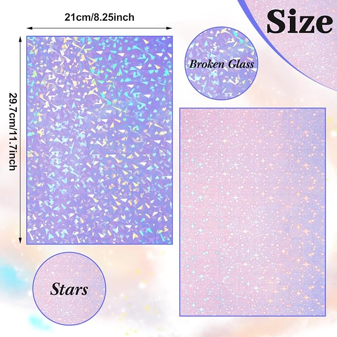 Clabby 36 Sheets Holographic Sticker Paper A4 Vinyl Holographic Laminate Sheets