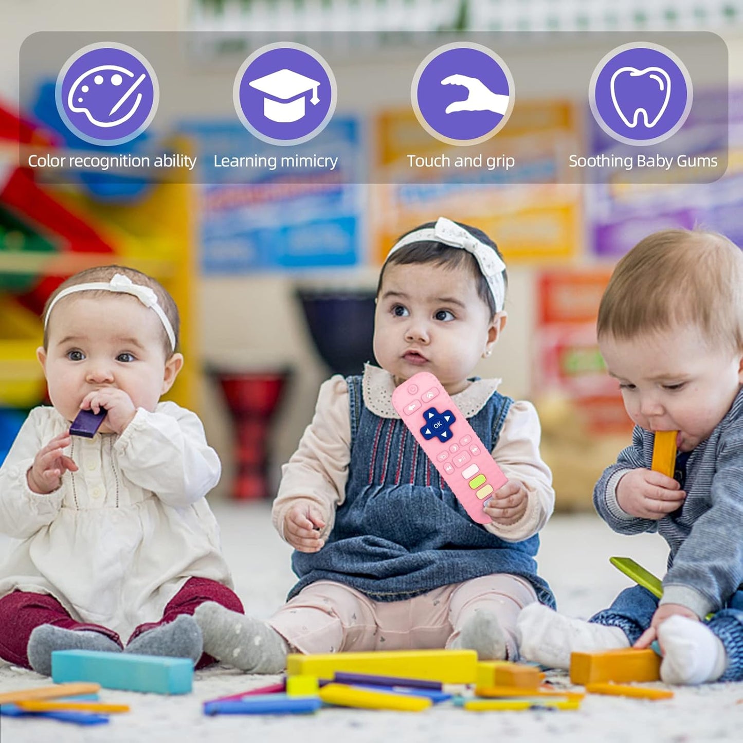 Chuya Silicone Remote Teethers Baby Teething Toys, TV Remote Teether for 3-6-12-18 Months Babies Infant Toddlers Baby Teething Relief Chew Toys BPA Free