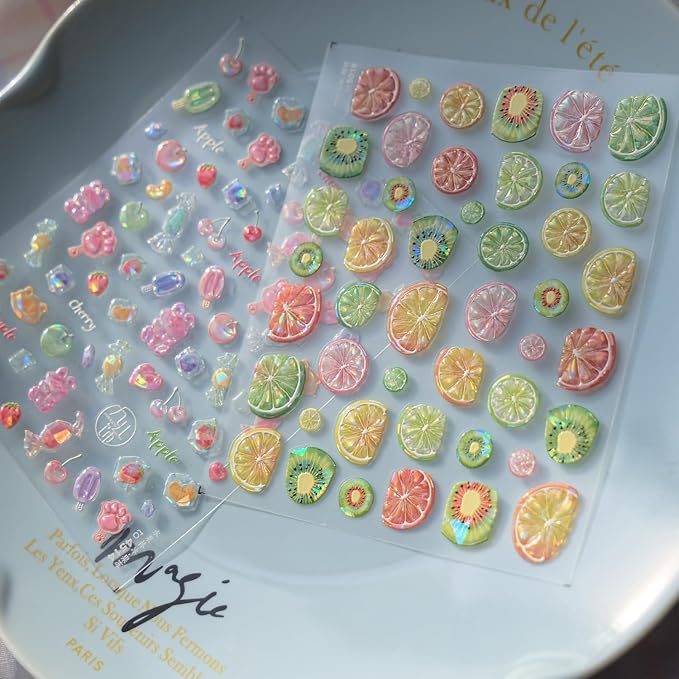 Summer Fruit Nail Art Stickers Decals 5D Embossed Fruit Nail Stickers 1PCS