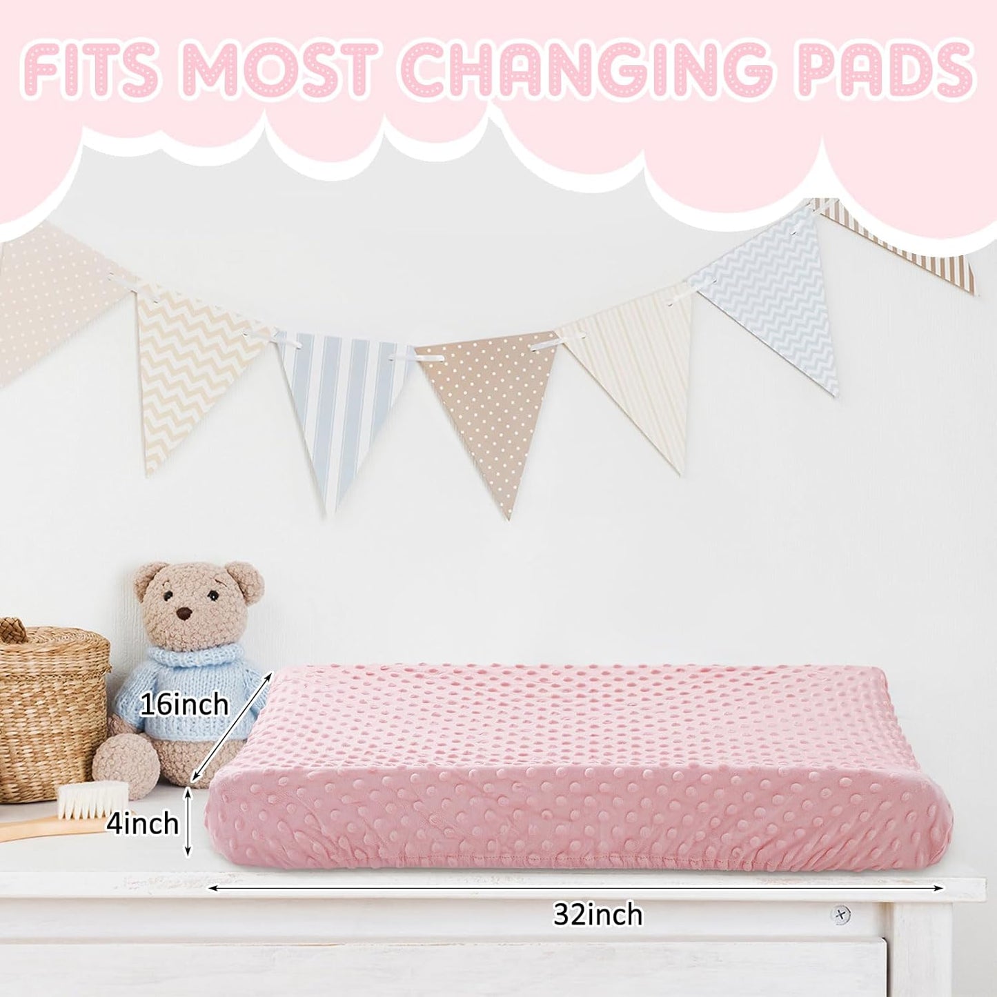 Peryiter 4 Pcs Changing Pad Cover 16 x 32 Inch Ultra Soft Dots Plush Changing Table Covers for Baby Girls and Boys(Pink Series Colors,Flower)