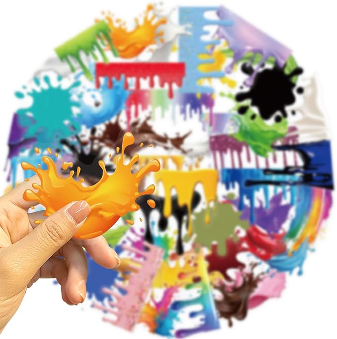 50 Pieces of Transparent Cartoon Dripping Paint Stickers, Suitable