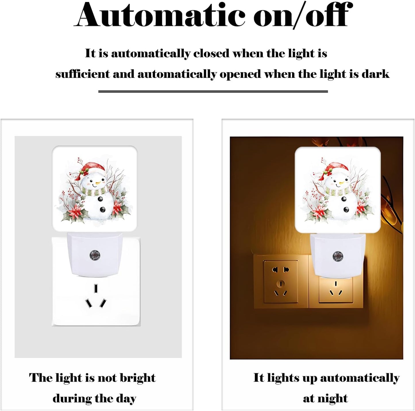 Cute Snowman Night Light,Plug Into Wall for Boys Girls Bedroom Decorative Square Night Light Lamp 0.5w Sleep Friendly