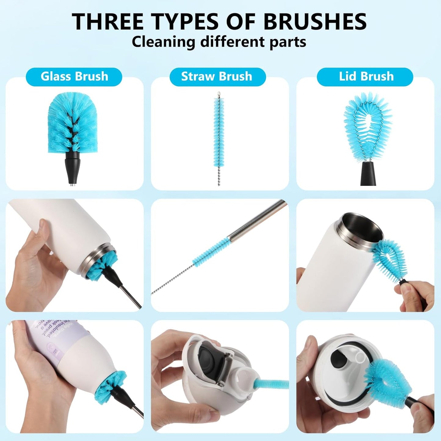 Water Bottle Cleaning Kit Compatible with Owala Bottle Brush and Straw Cleaner 3 Set Extra Long Handle Reusable