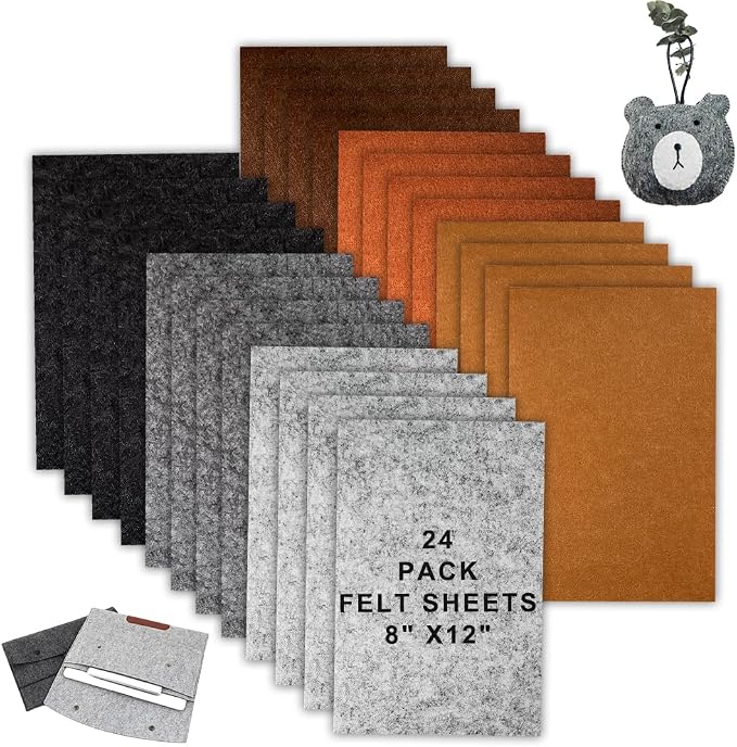 24 Pcs Felt Sheets for Crafts Felt Fabric Sheets, 8 Inch X 12 Inch Soft Brown
